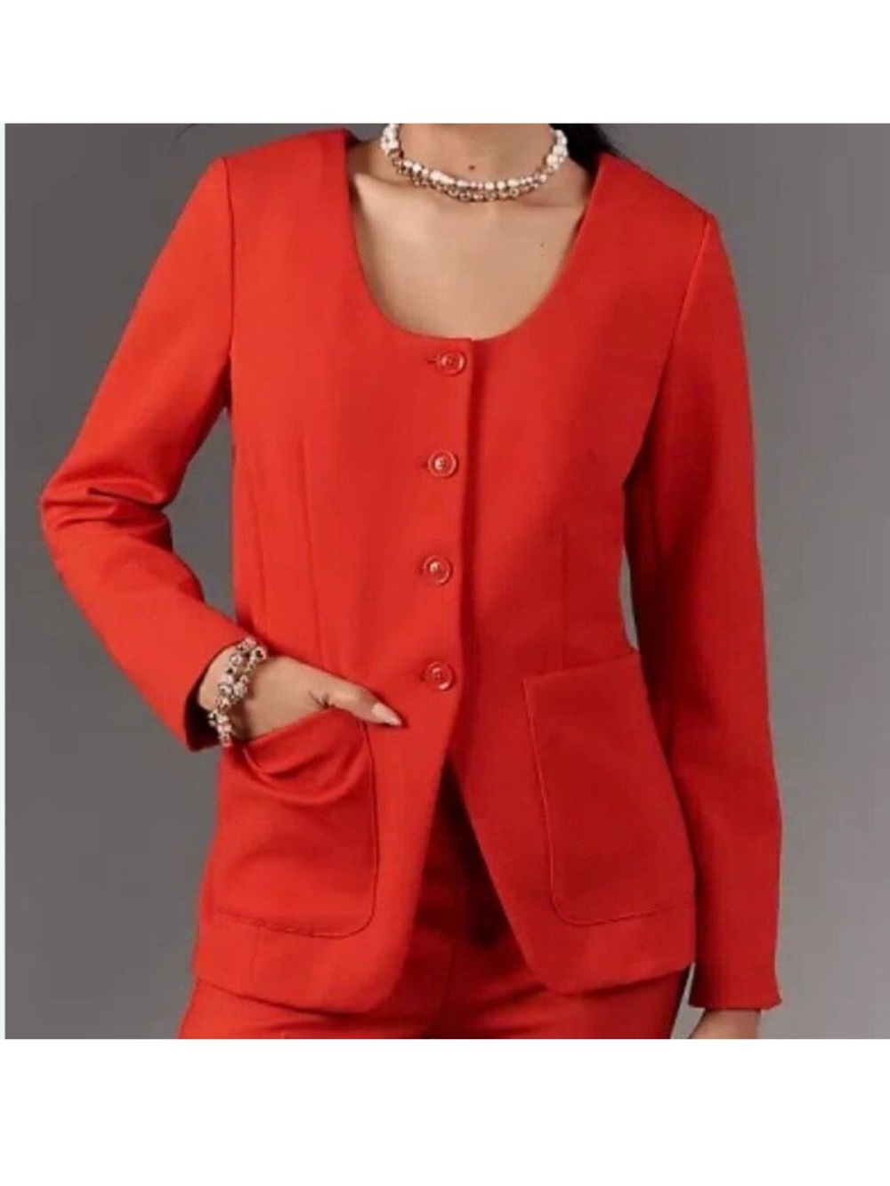 Maeve Anthropologie Red Scoop Neck Tailored Blazer NWT Size XXS